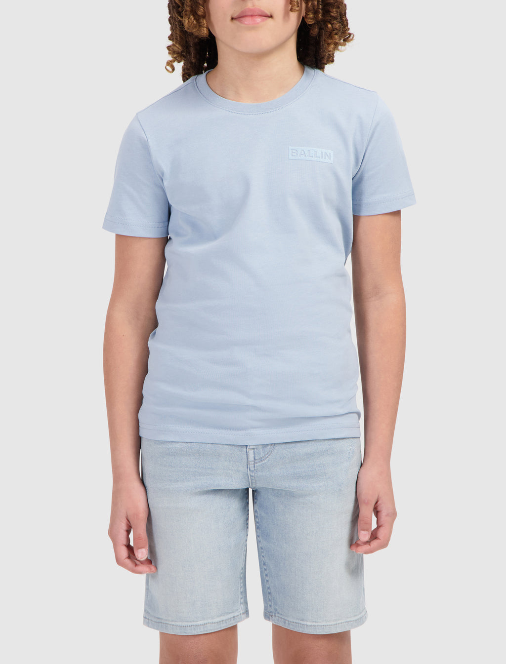 Junior Flocked Logo Frame T-shirt | Blue Grey