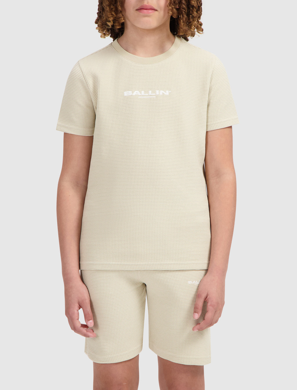 Junior Waffle Embroidery T-shirt | Sand