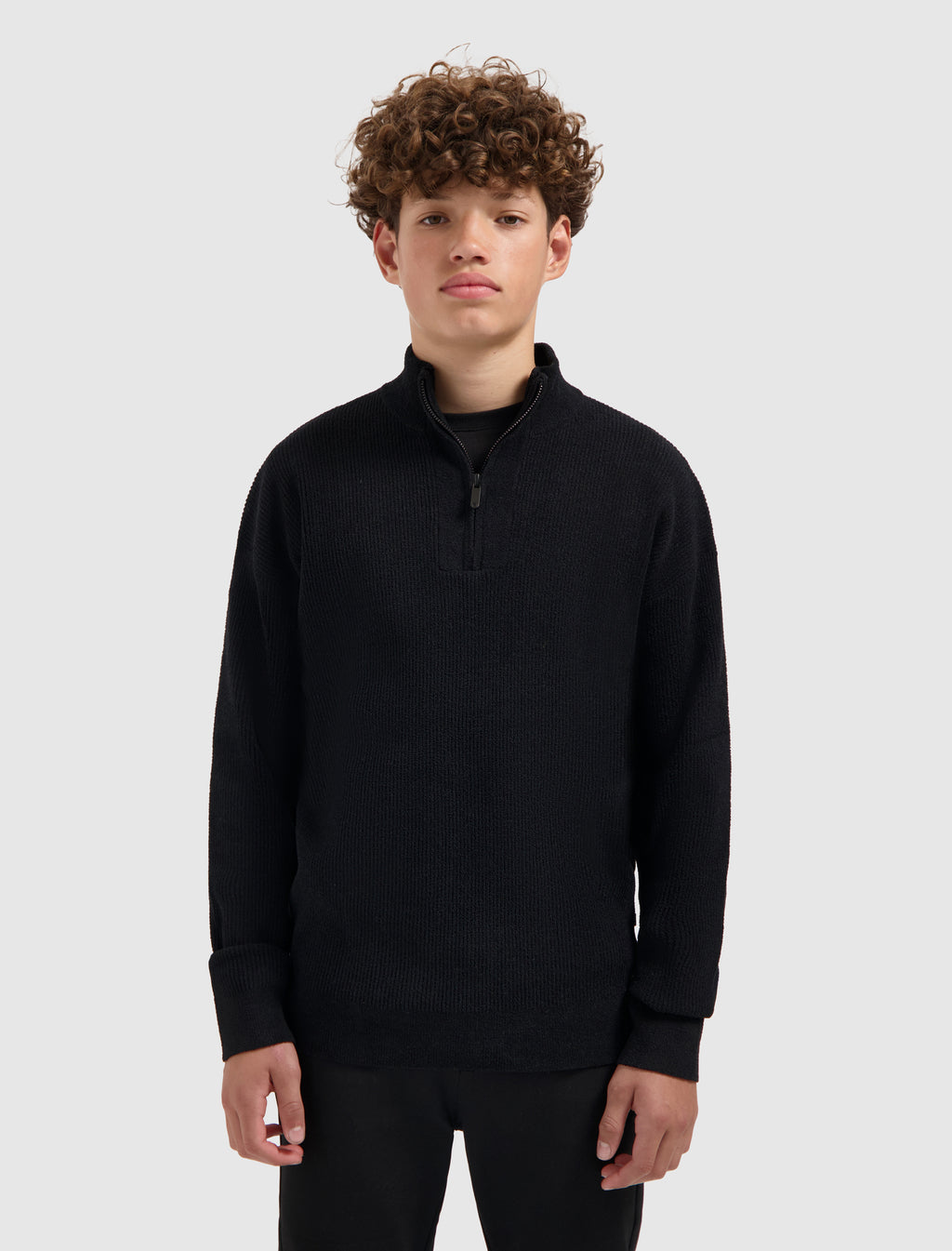 Junior Chenille Half-zip Knit Sweater | Black