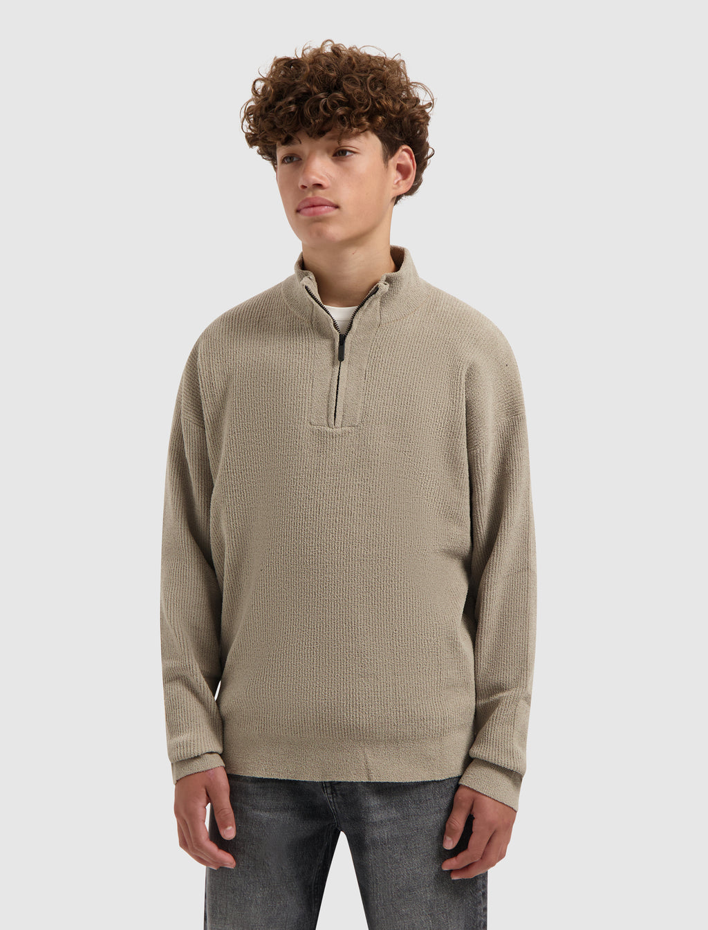 Junior Chenille Half-zip Knit Sweater | Taupe