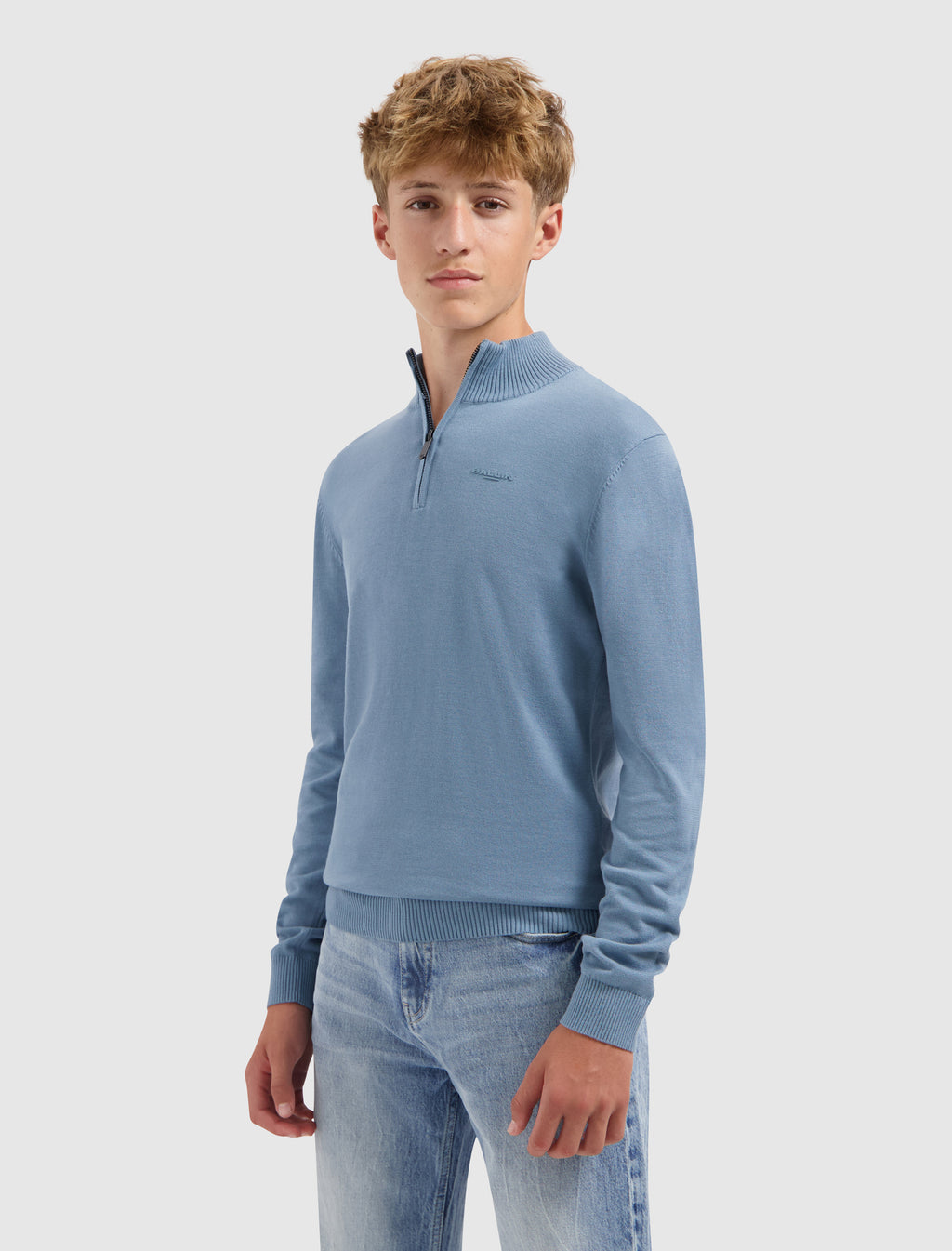 Junior Half-zip Knit Sweater | Mid Blue Grey