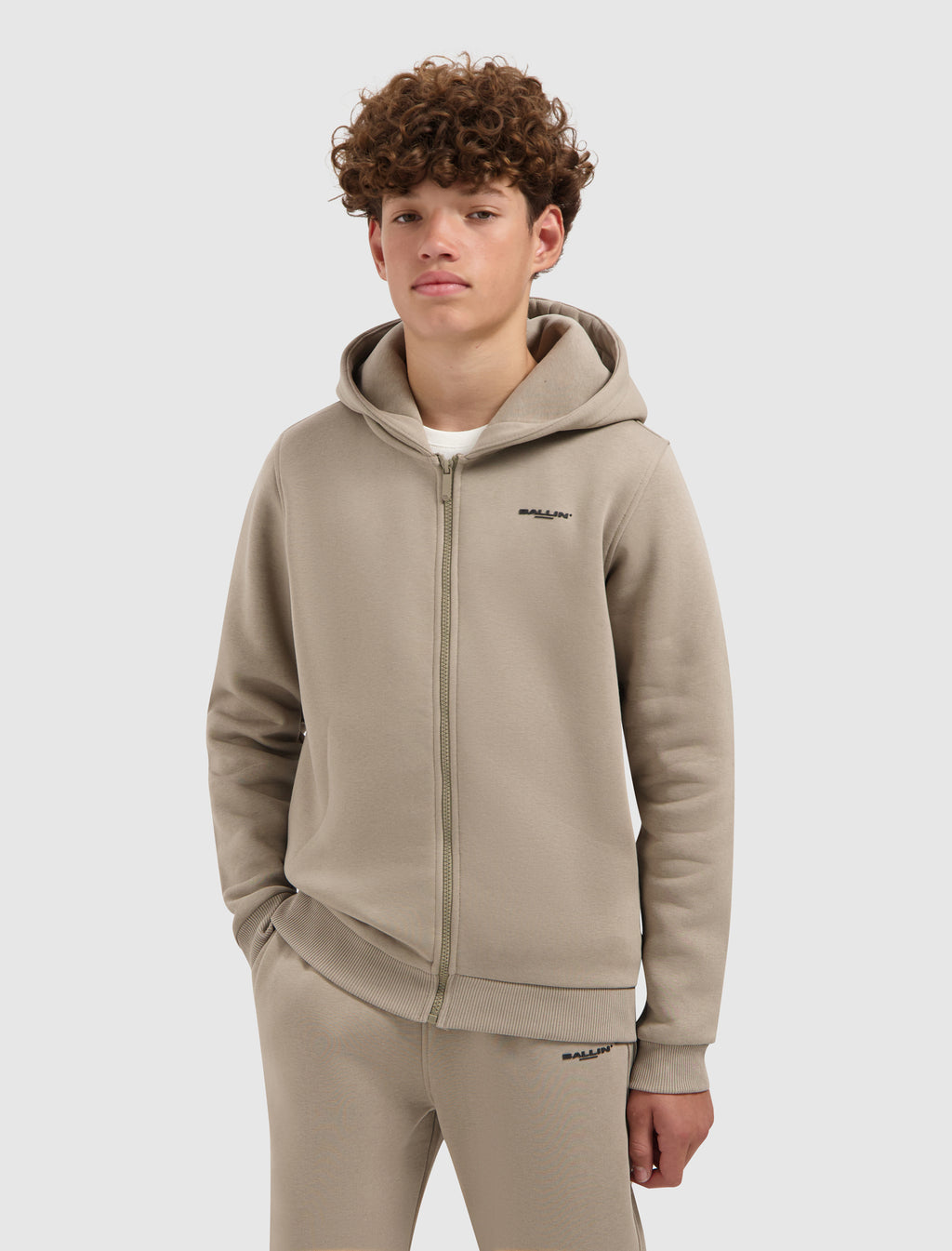 Junior Original Chest Logo Zip-up Hoodie | Taupe