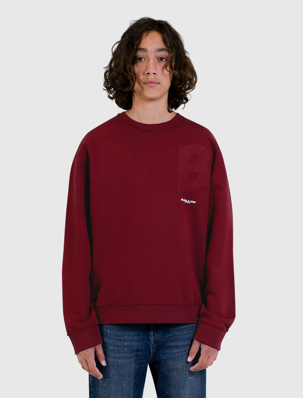 Junior Raw Logo Crewneck | Bordeaux