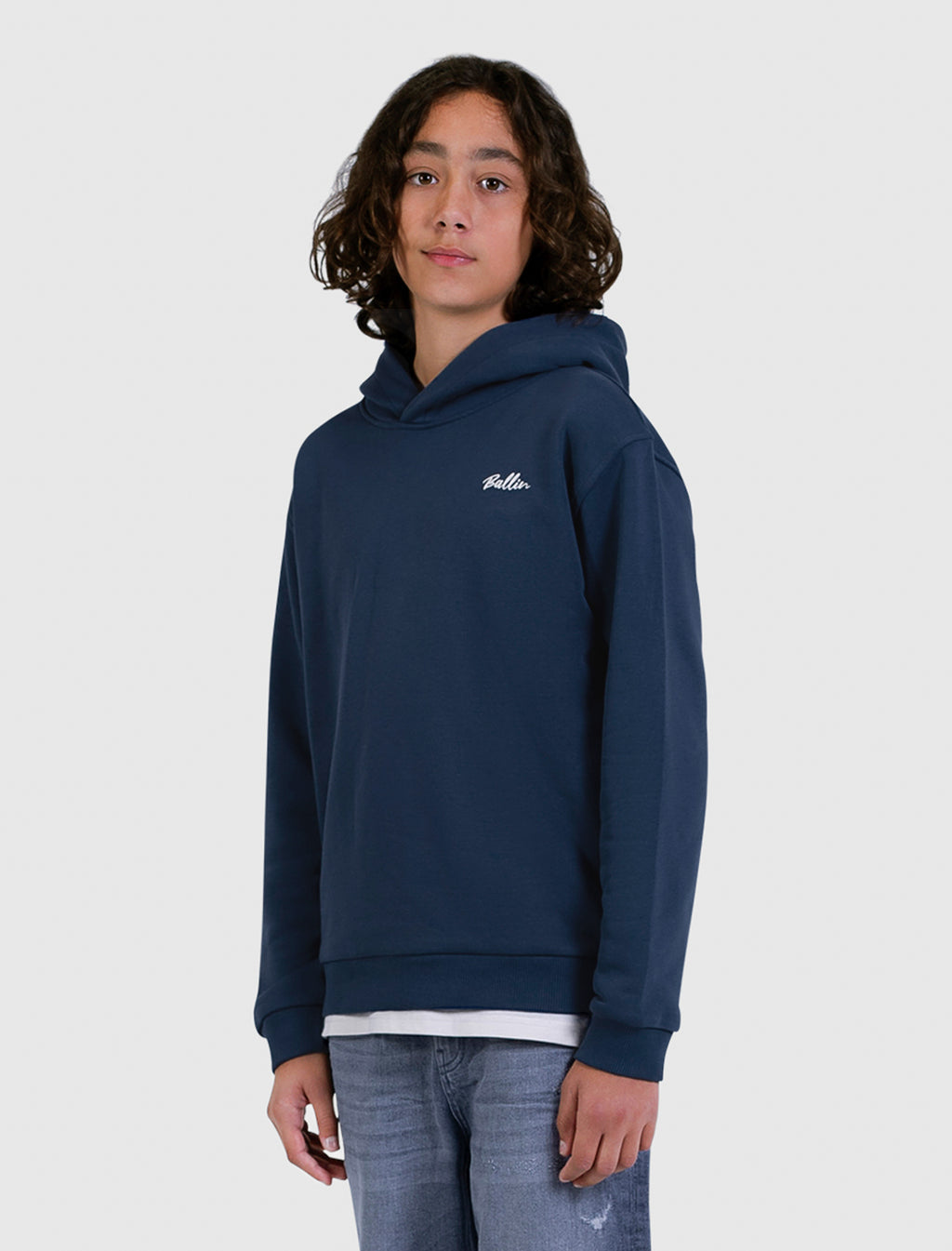 Junior Script Logo Hoodie | Navy