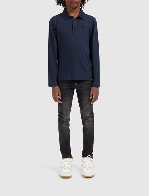Junior Logo Badge Longe Sleeve Polo | Navy