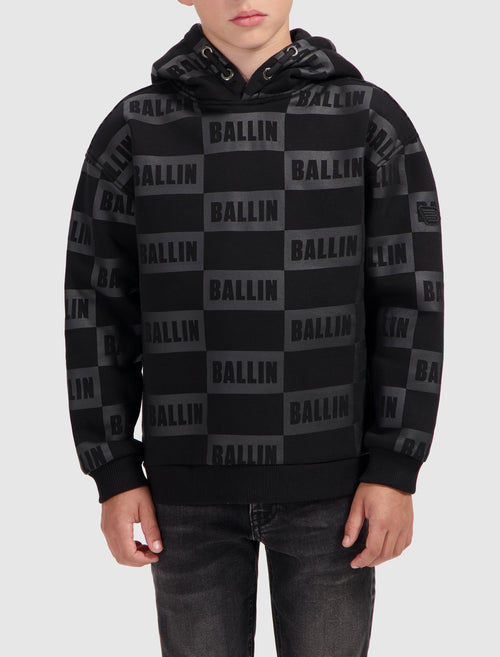 Junior Check Logo Print Hoodie | Black