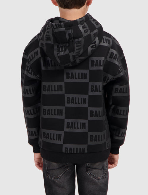 Junior Check Logo Print Hoodie | Black