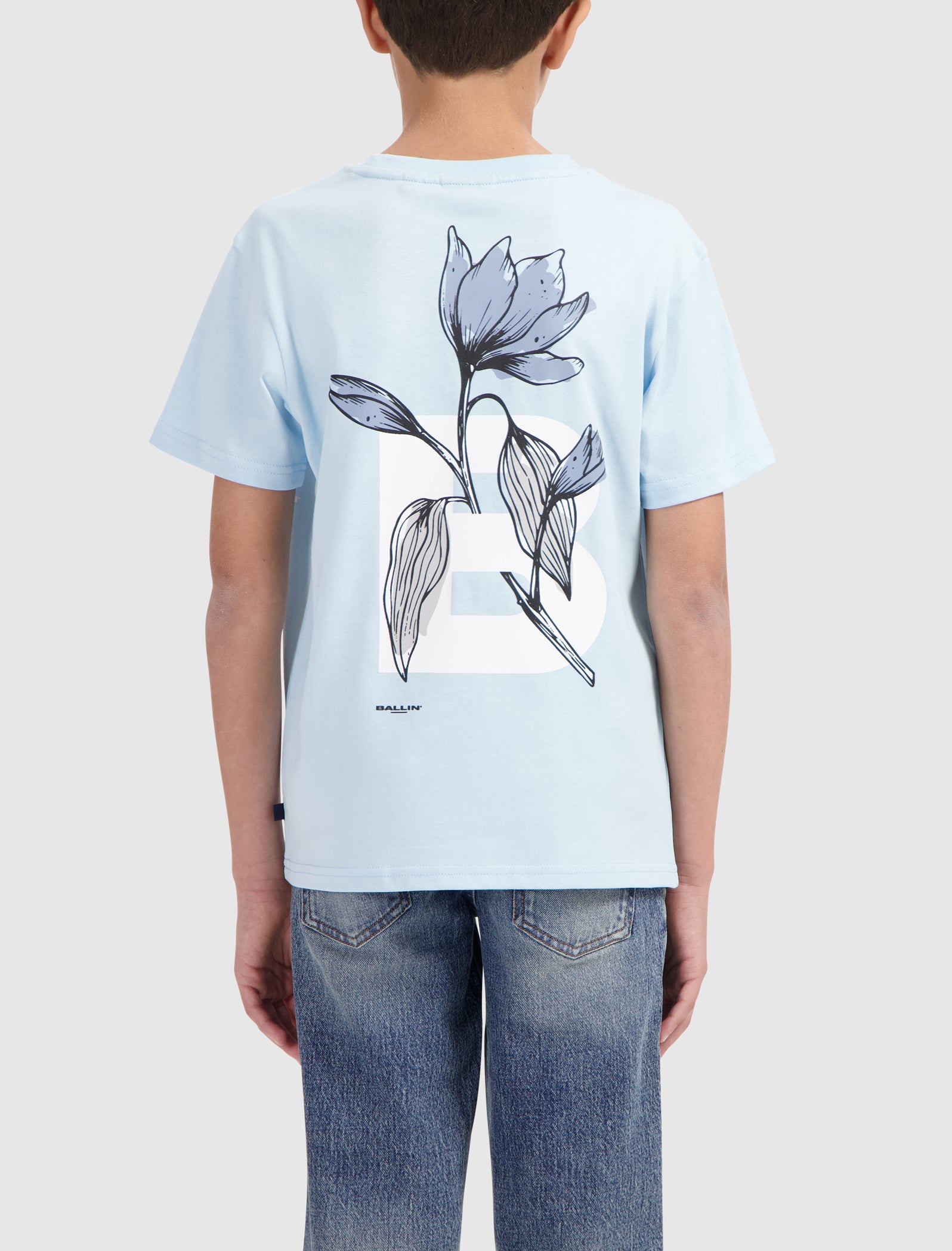 Junior Floral Initial T-shirt | Light Blue