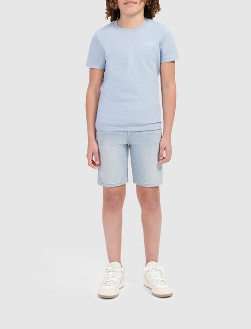 Junior Flocked Logo Frame T-shirt | Blue Grey