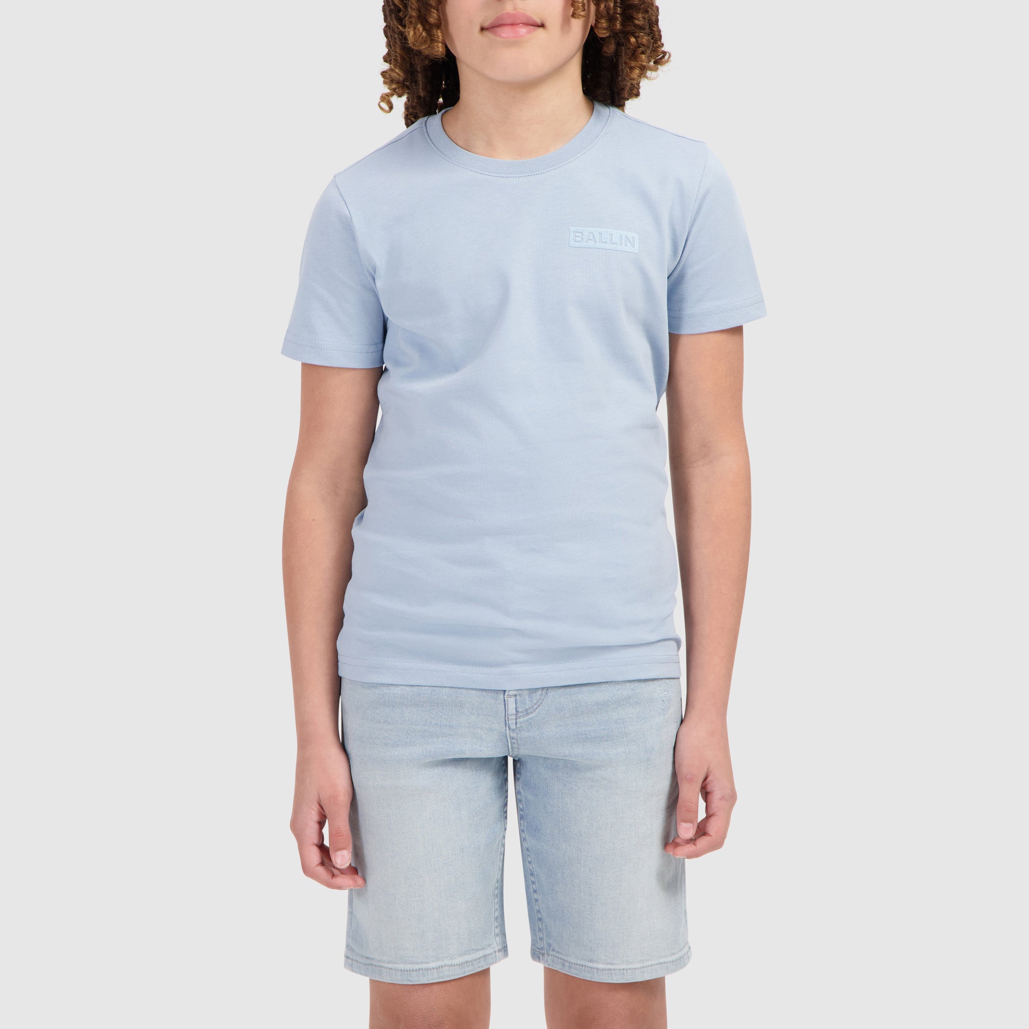 Junior Flocked Logo Frame T-shirt | Blue Grey