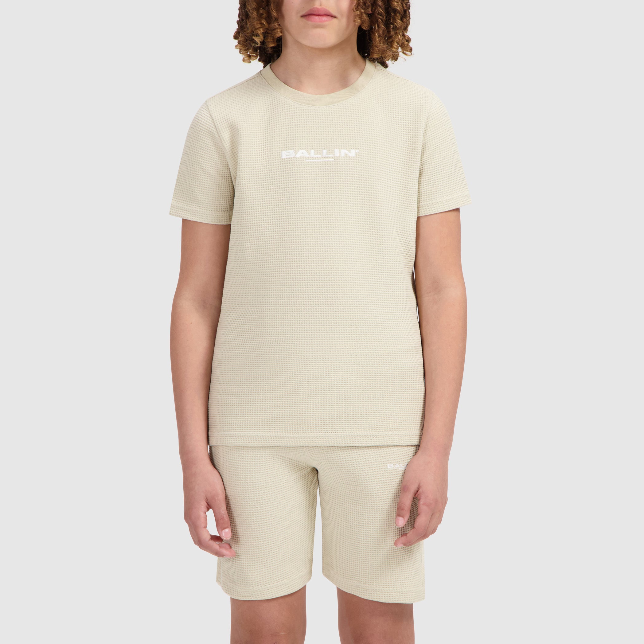 Junior Waffle Embroidery T-shirt | Sand