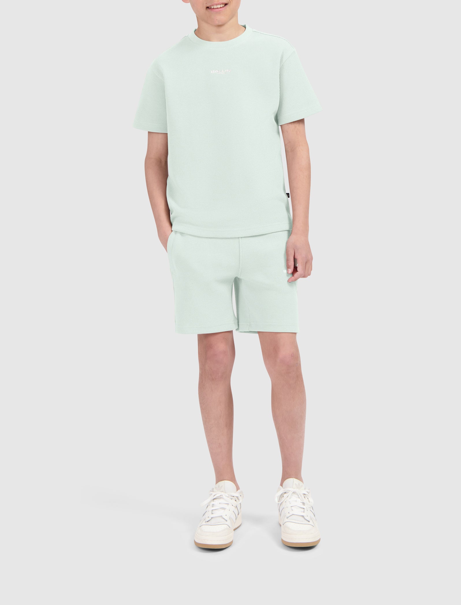 Junior Waffle Embroidery T-shirt | Light Green