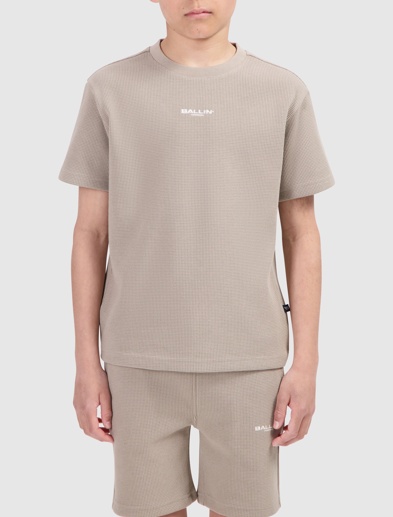 Junior Waffle Embroidery T-shirt | Taupe