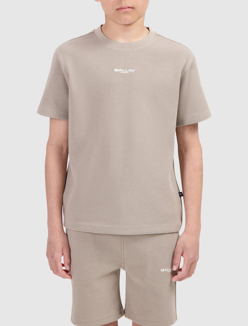 Junior Waffle Embroidery T-shirt | Taupe