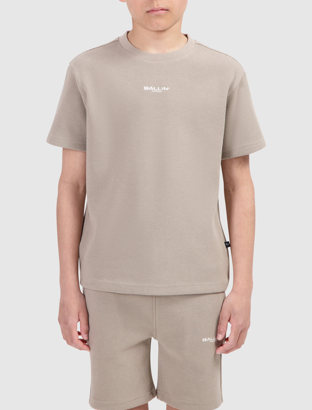 Junior Waffle Embroidery T-shirt | Taupe
