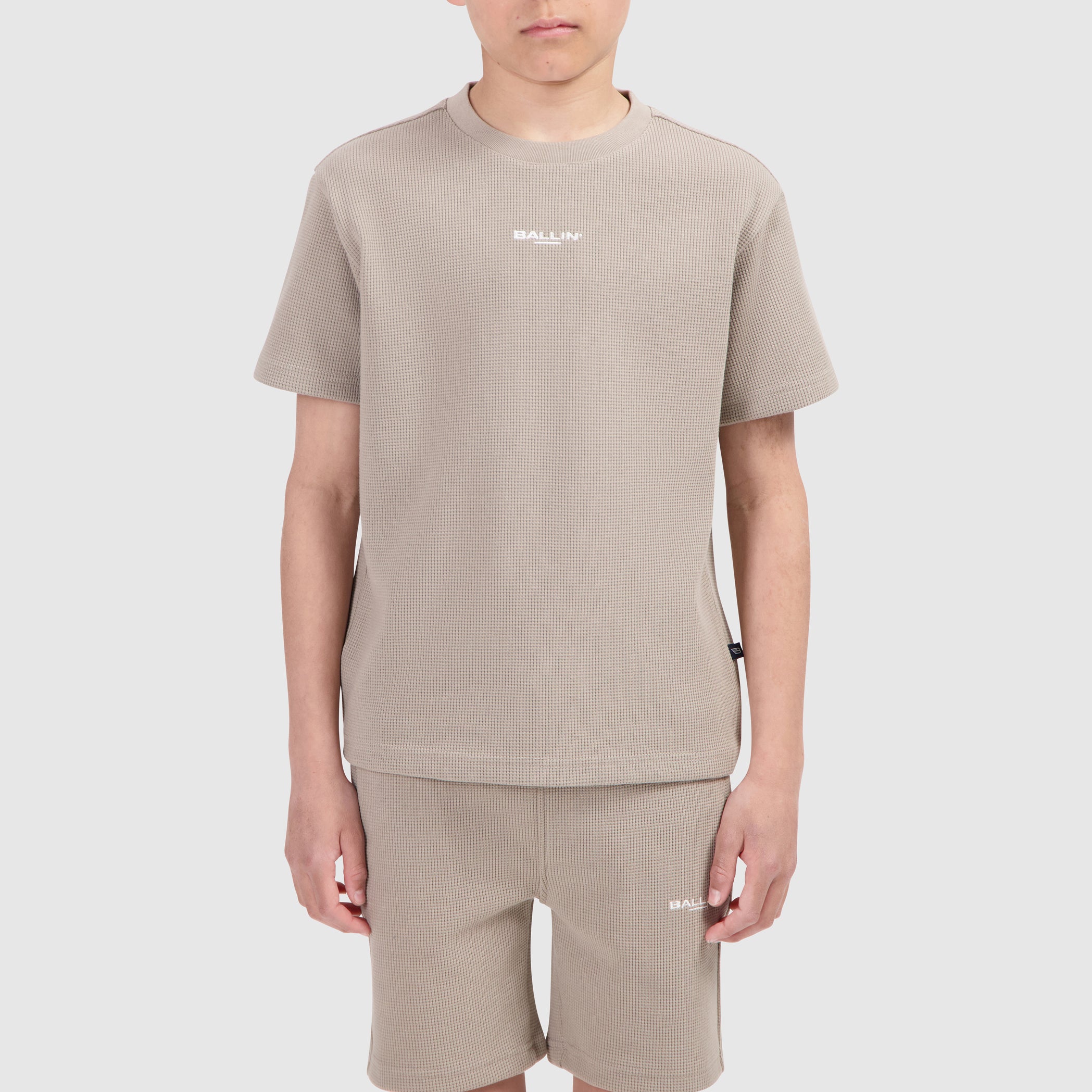 Junior Waffle Embroidery T-shirt | Taupe