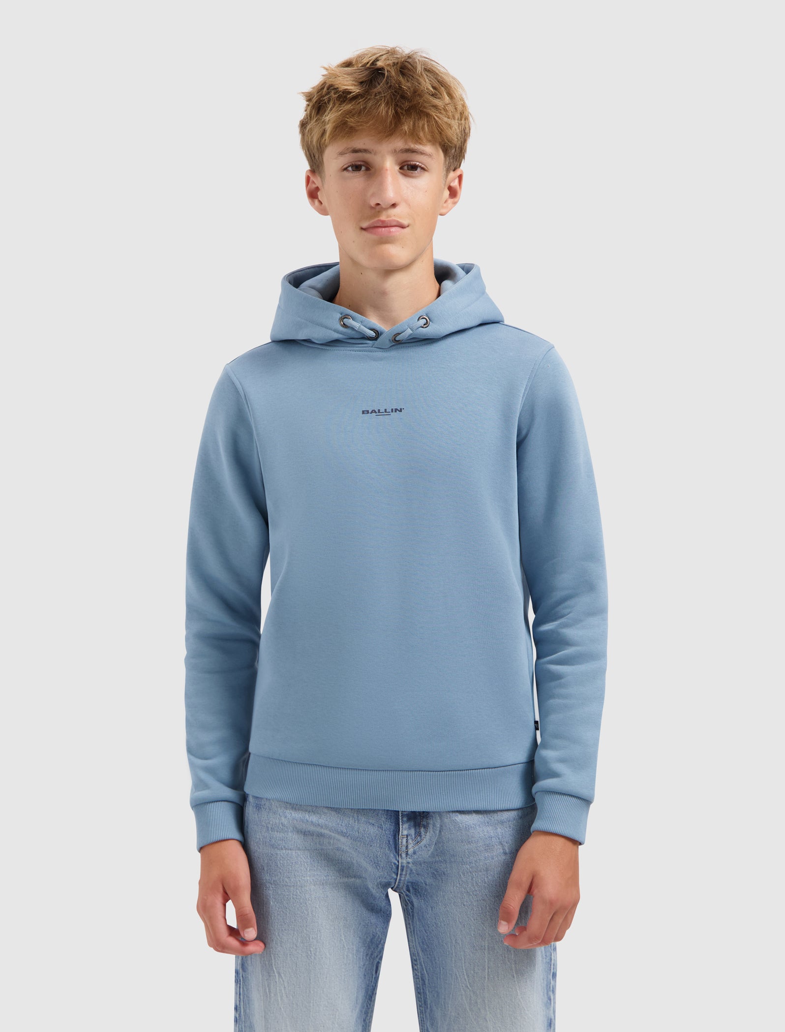 Junior Stacked Logo Hoodie | Mid Blue Grey