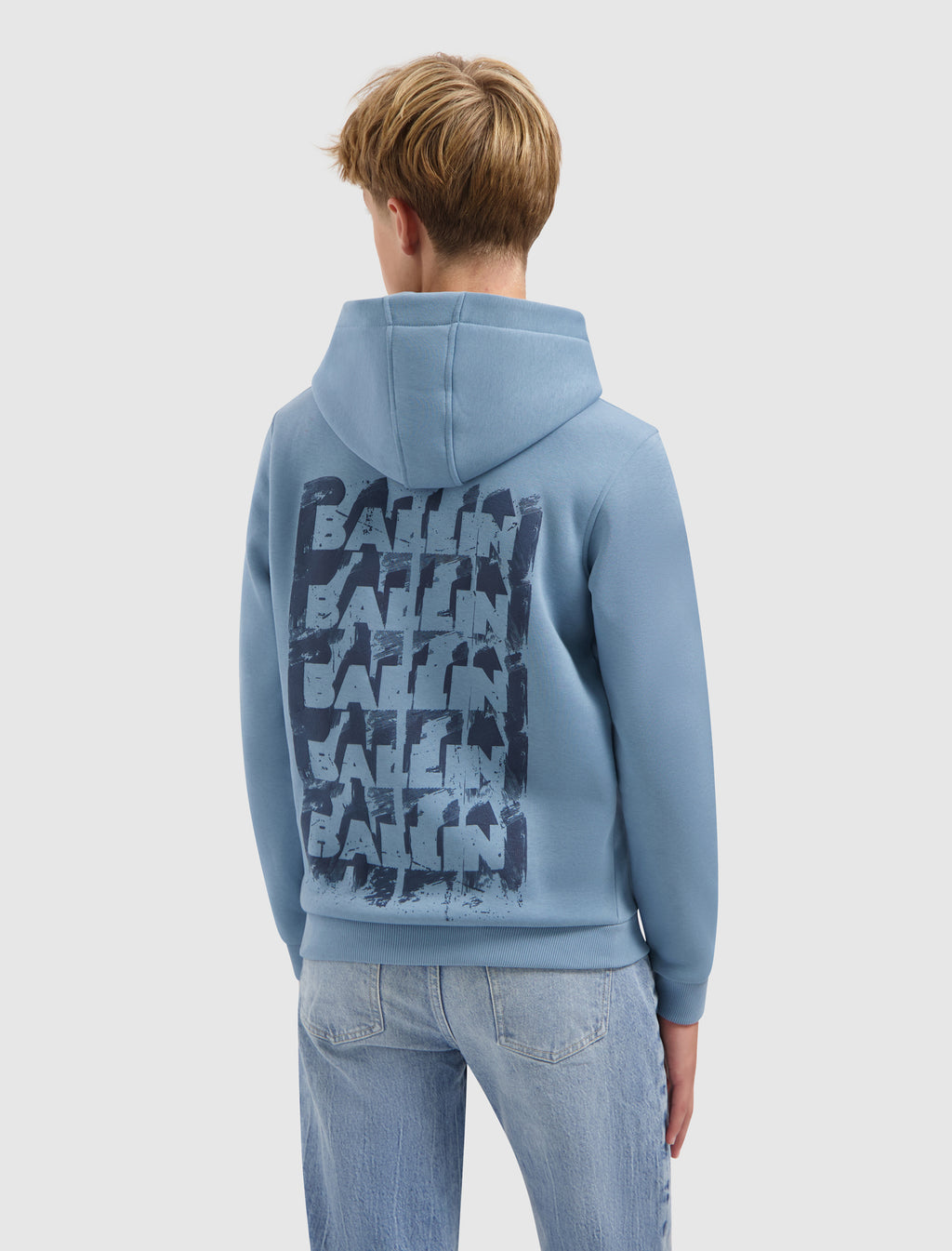 Junior Stacked Logo Hoodie | Mid Blue Grey