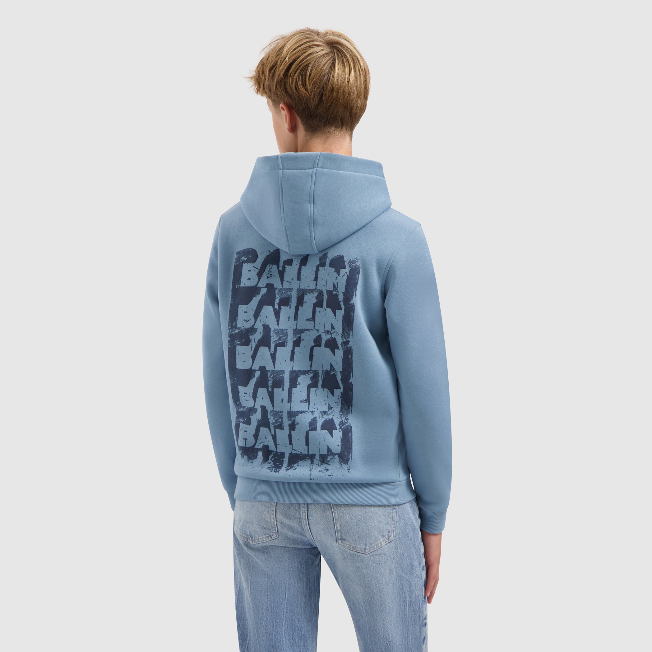 Junior Stacked Logo Hoodie | Mid Blue Grey