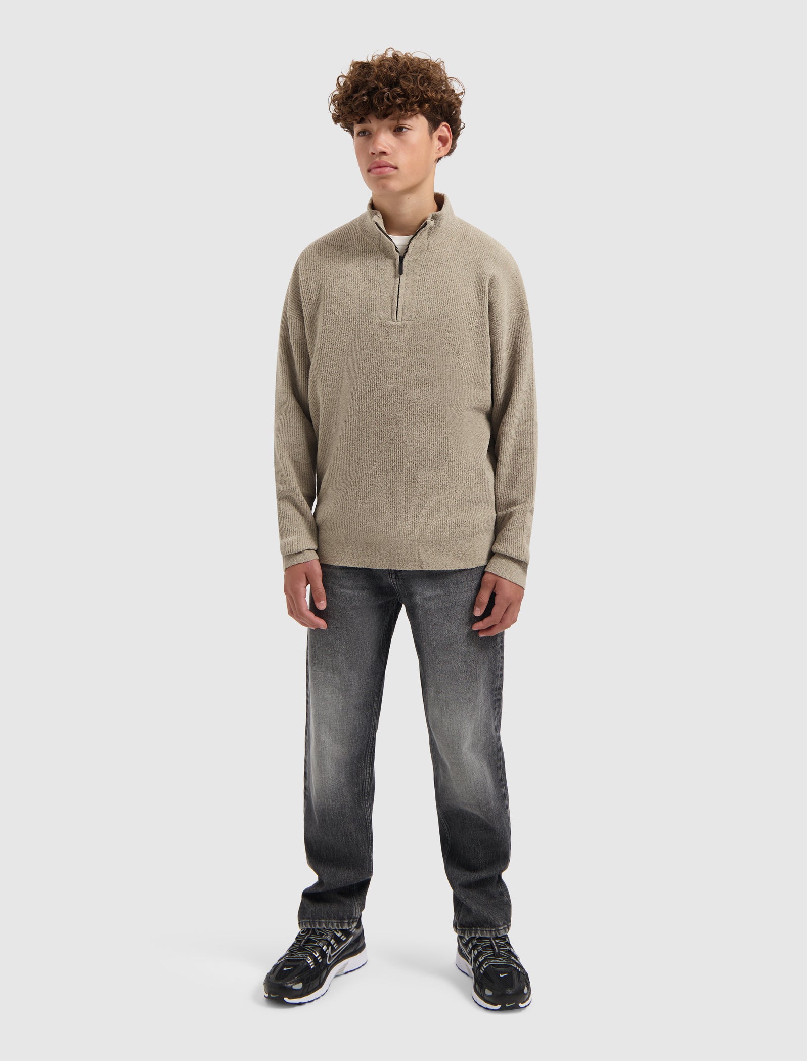 Junior Chenille Half-zip Knit Sweater | Taupe