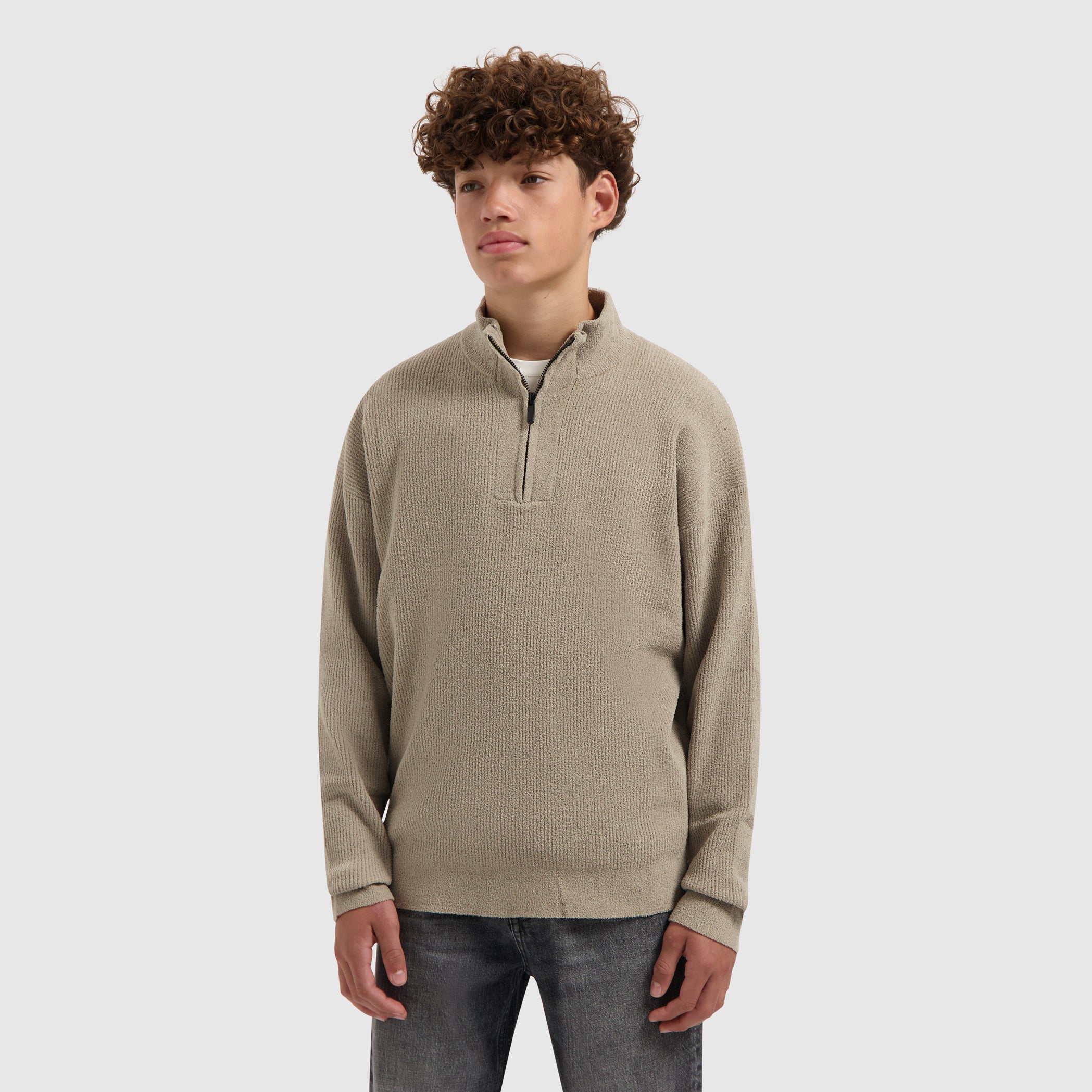 Junior Chenille Half-zip Knit Sweater | Taupe