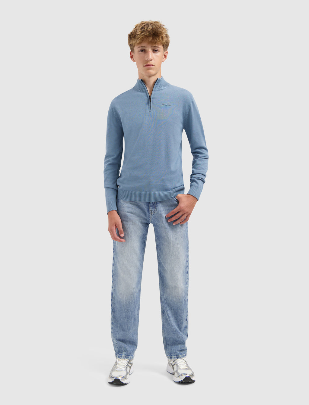 Junior Half-zip Knit Sweater | Mid Blue Grey