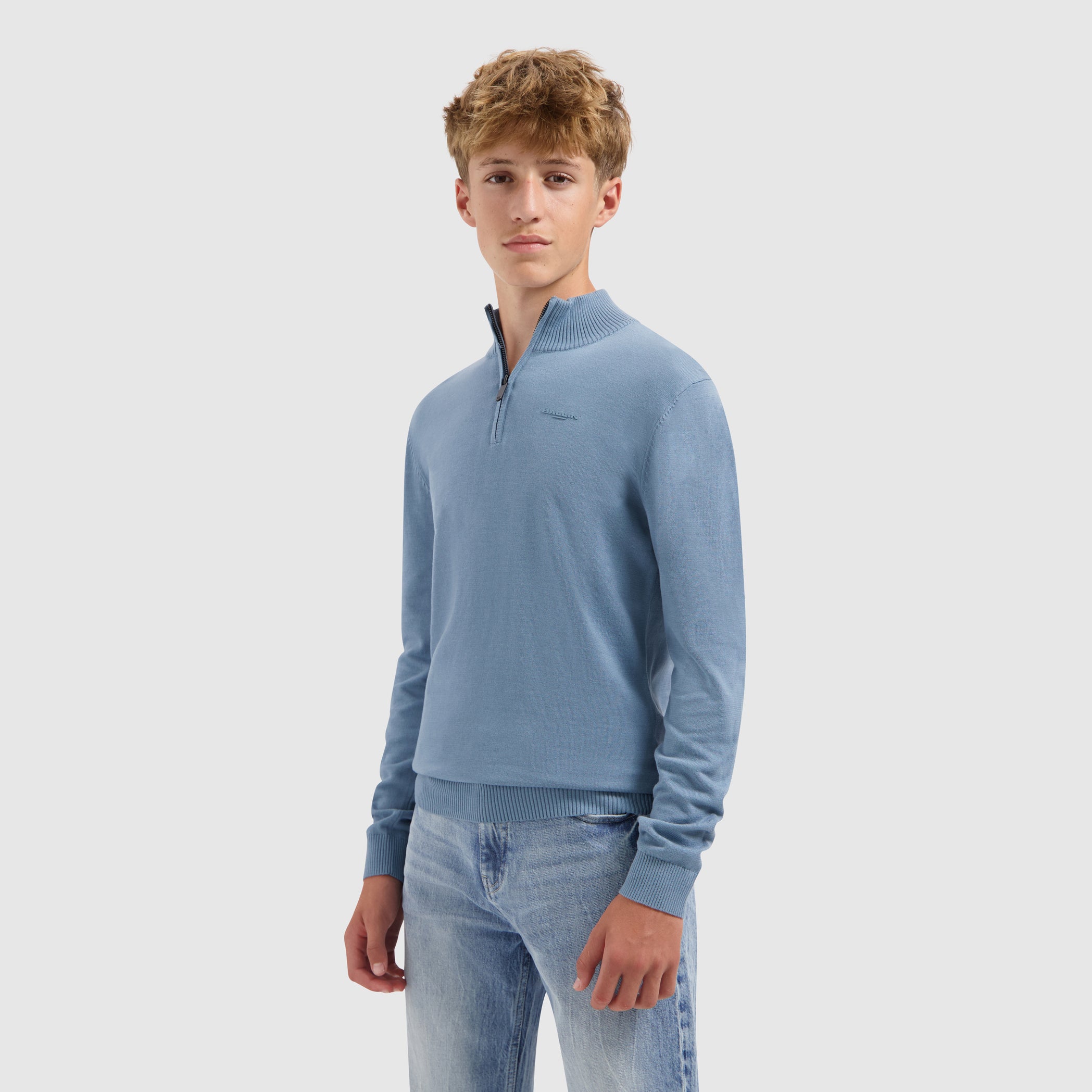 Junior Half-zip Knit Sweater | Mid Blue Grey