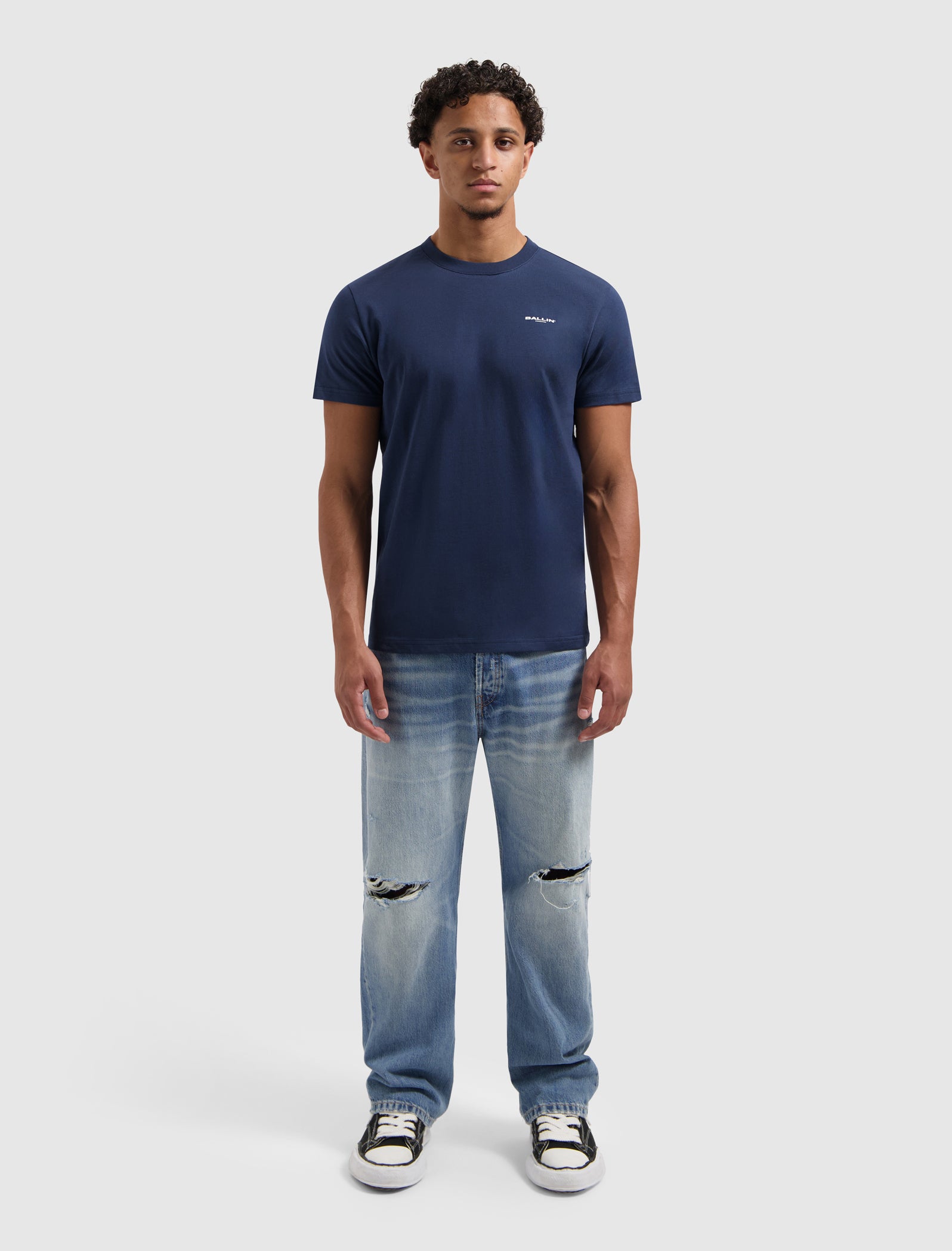 Stacked Outline Logo T-shirt | Navy