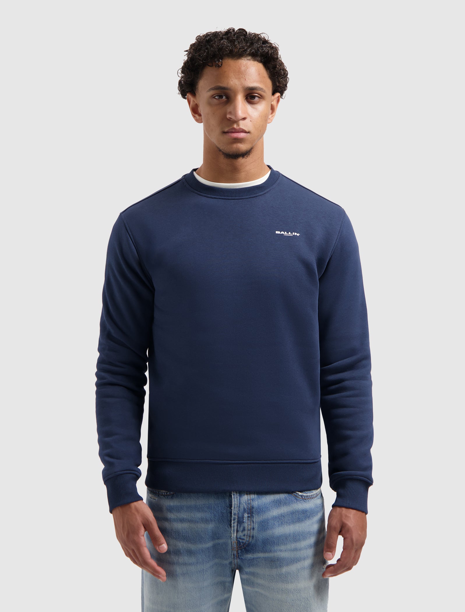 Stacked Outline Logo Sweater | Navy