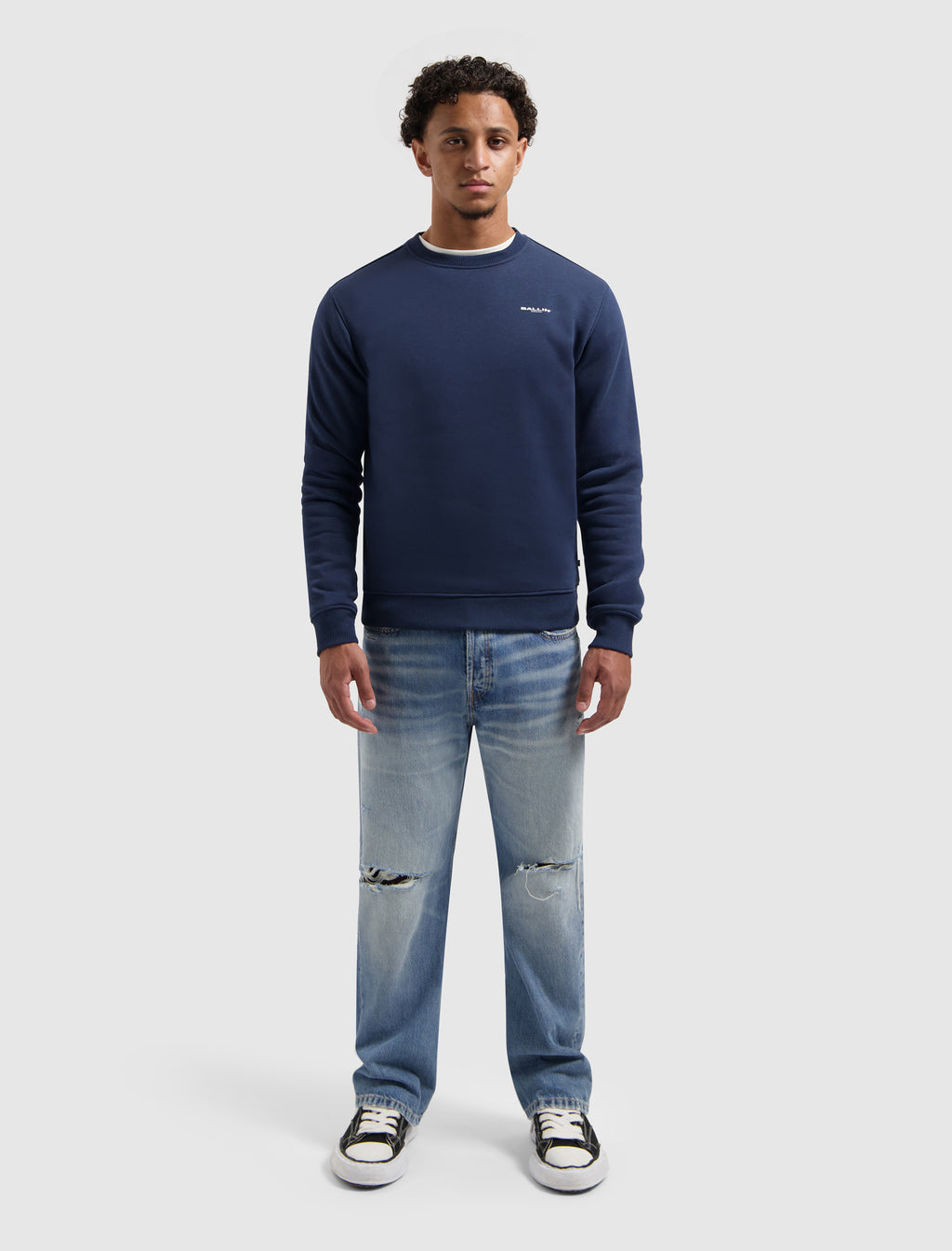 Stacked Outline Logo Sweater | Navy