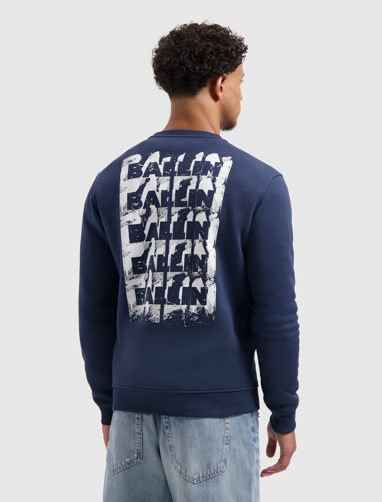 Stacked Outline Logo Sweater | Navy