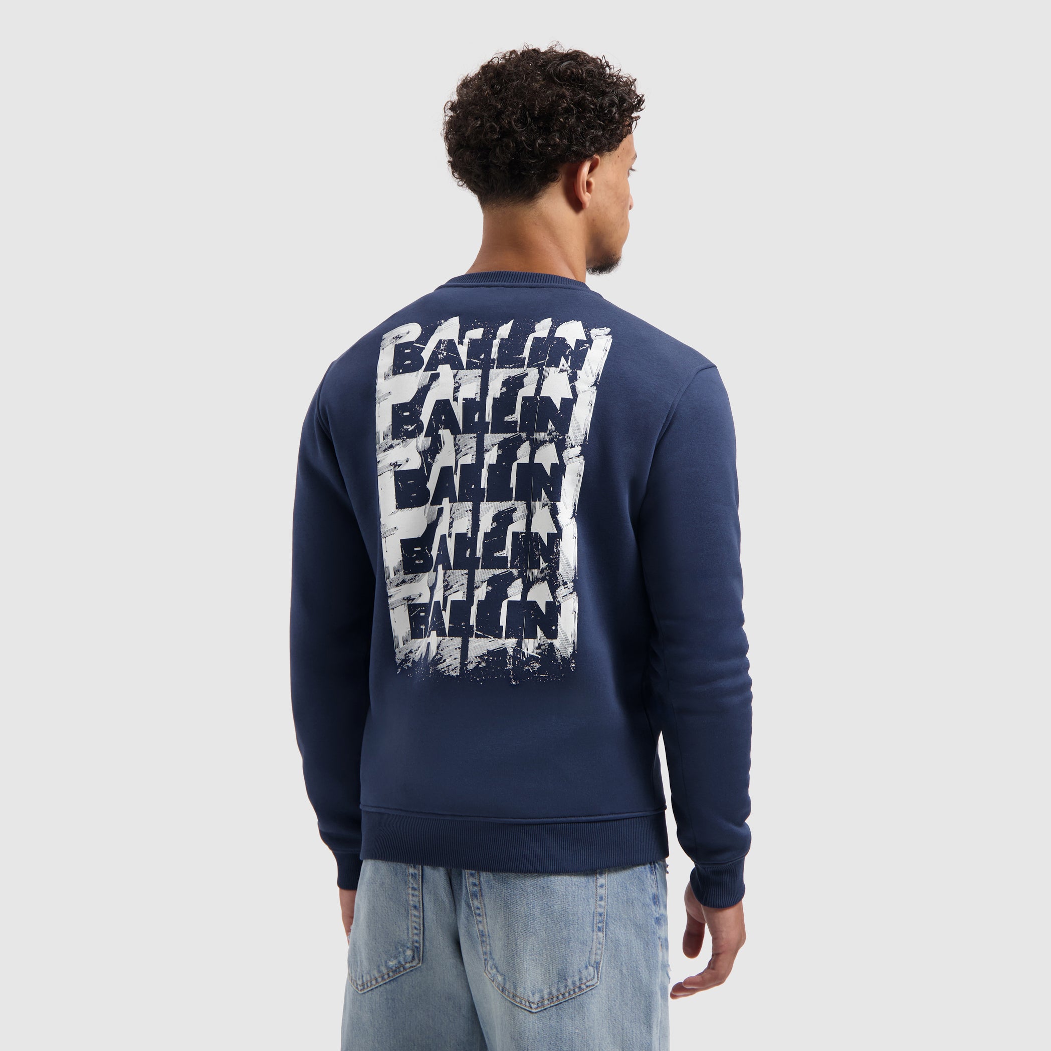 Stacked Outline Logo Sweater | Navy