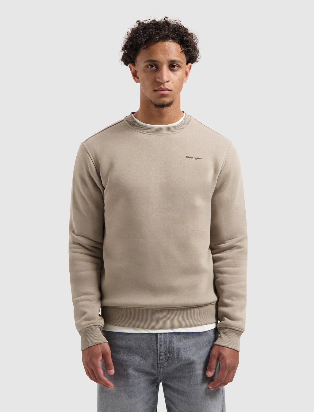Stacked Outline Logo Sweater | Taupe