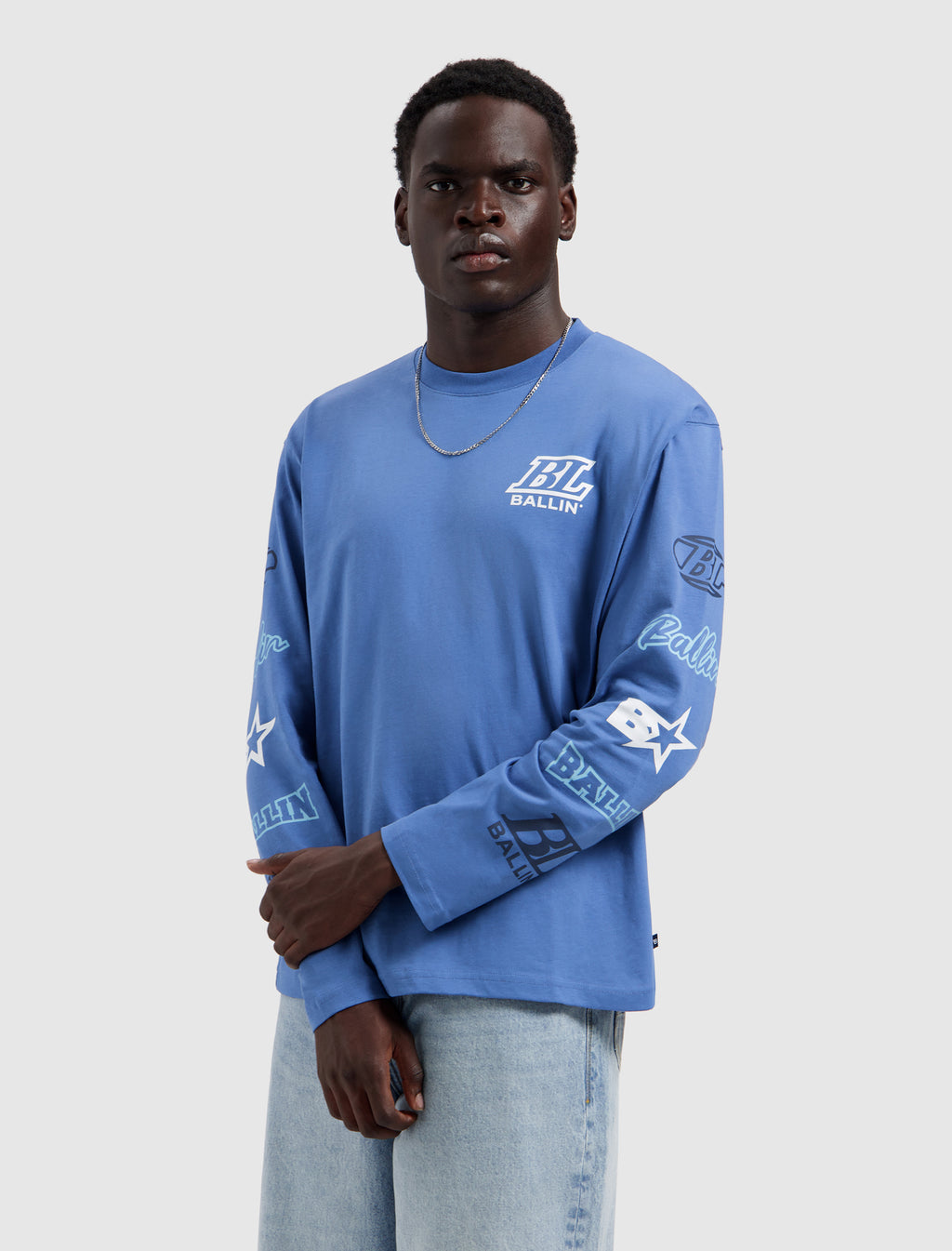 Stacked Logo Longsleeve T-shirt | Faded Cobalt
