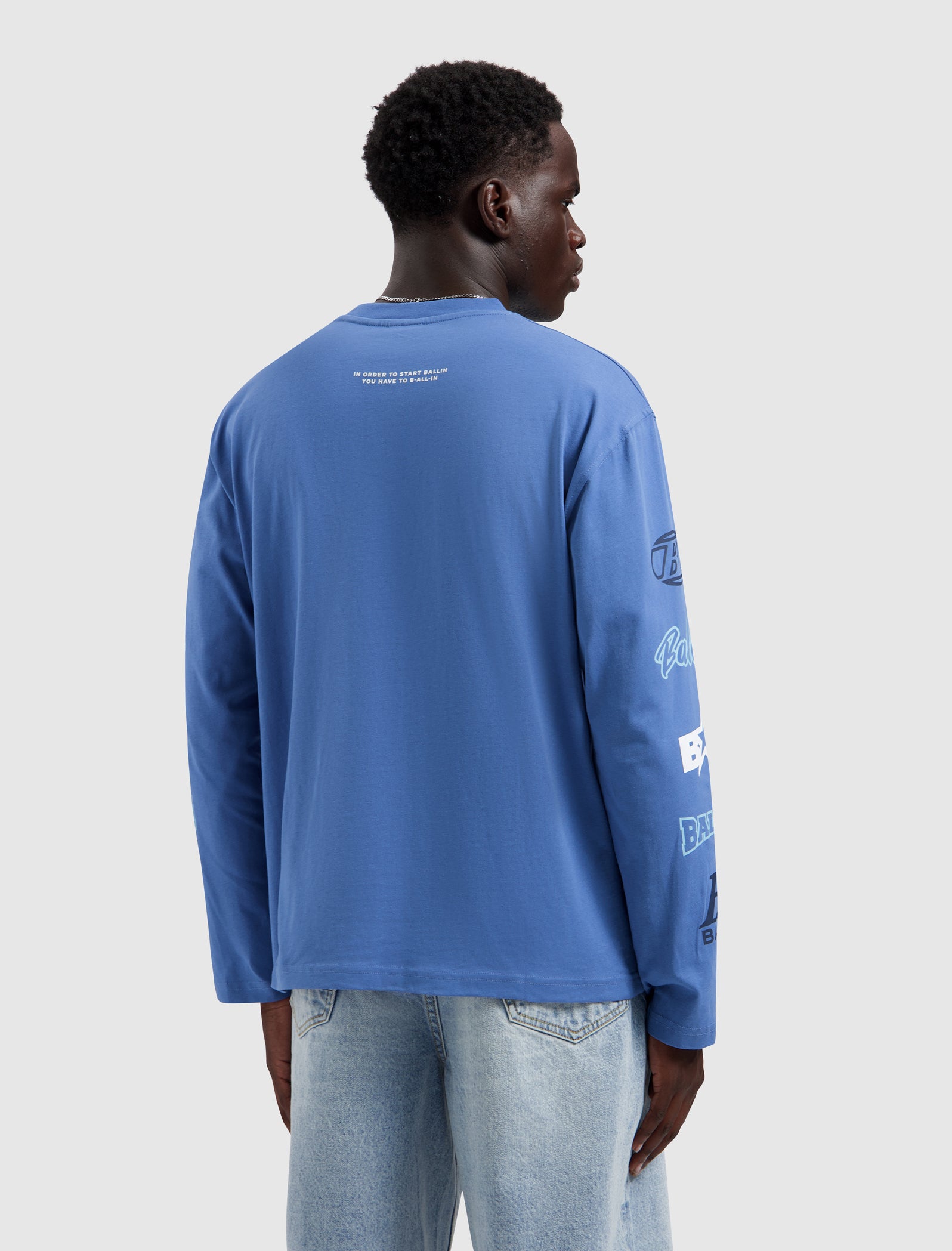 Stacked Logo Longsleeve T-shirt | Faded Cobalt