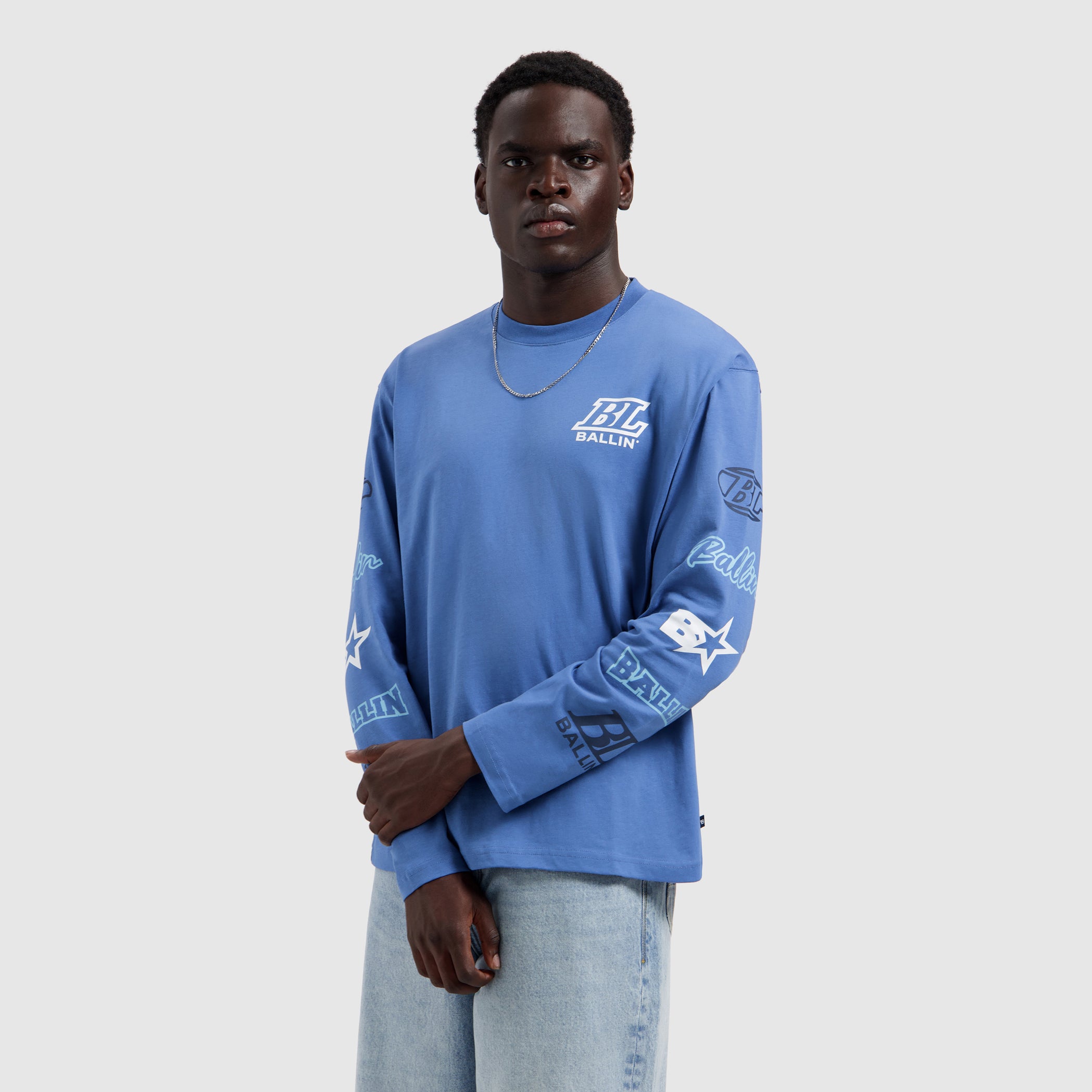 Stacked Logo Longsleeve T-shirt | Faded Cobalt