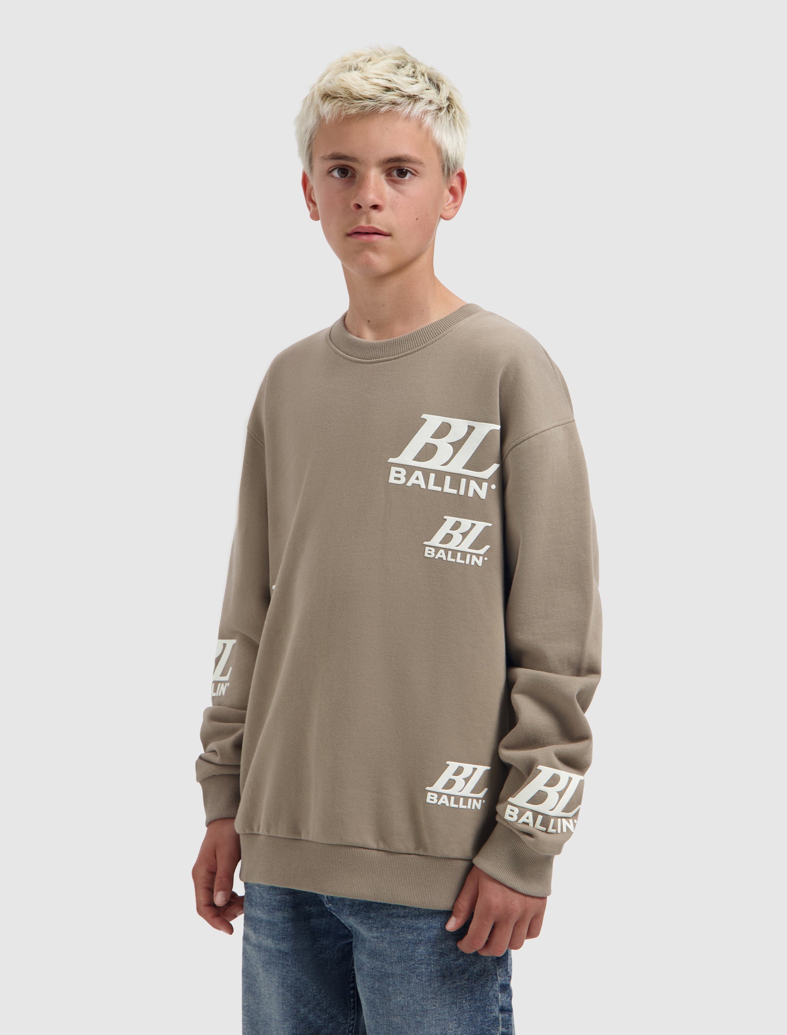 Junior Multi-Monogram Crewneck | Taupe
