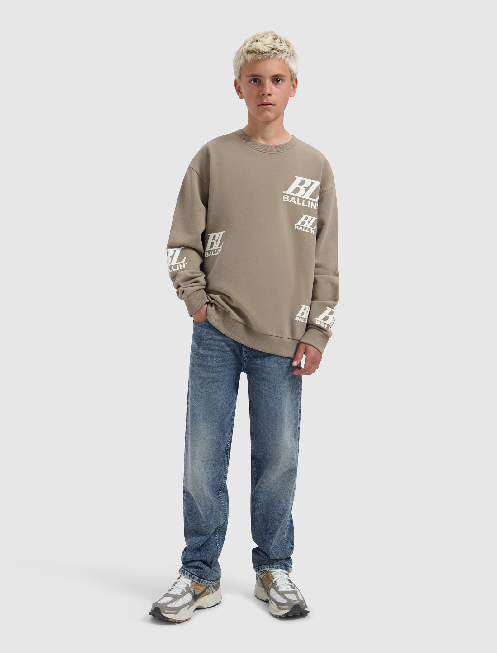 Junior Multi-Monogram Crewneck | Taupe