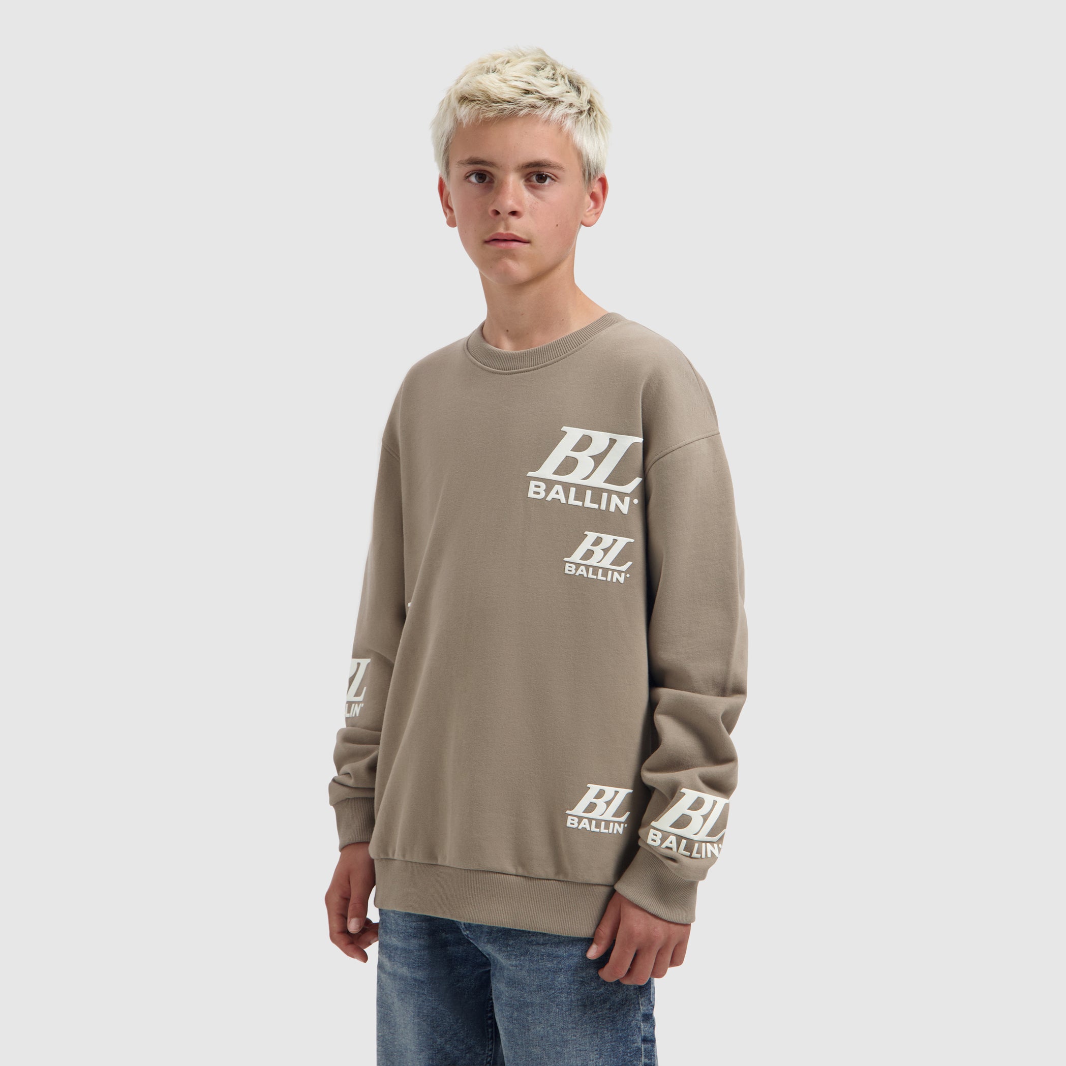 Junior Multi-Monogram Crewneck | Taupe
