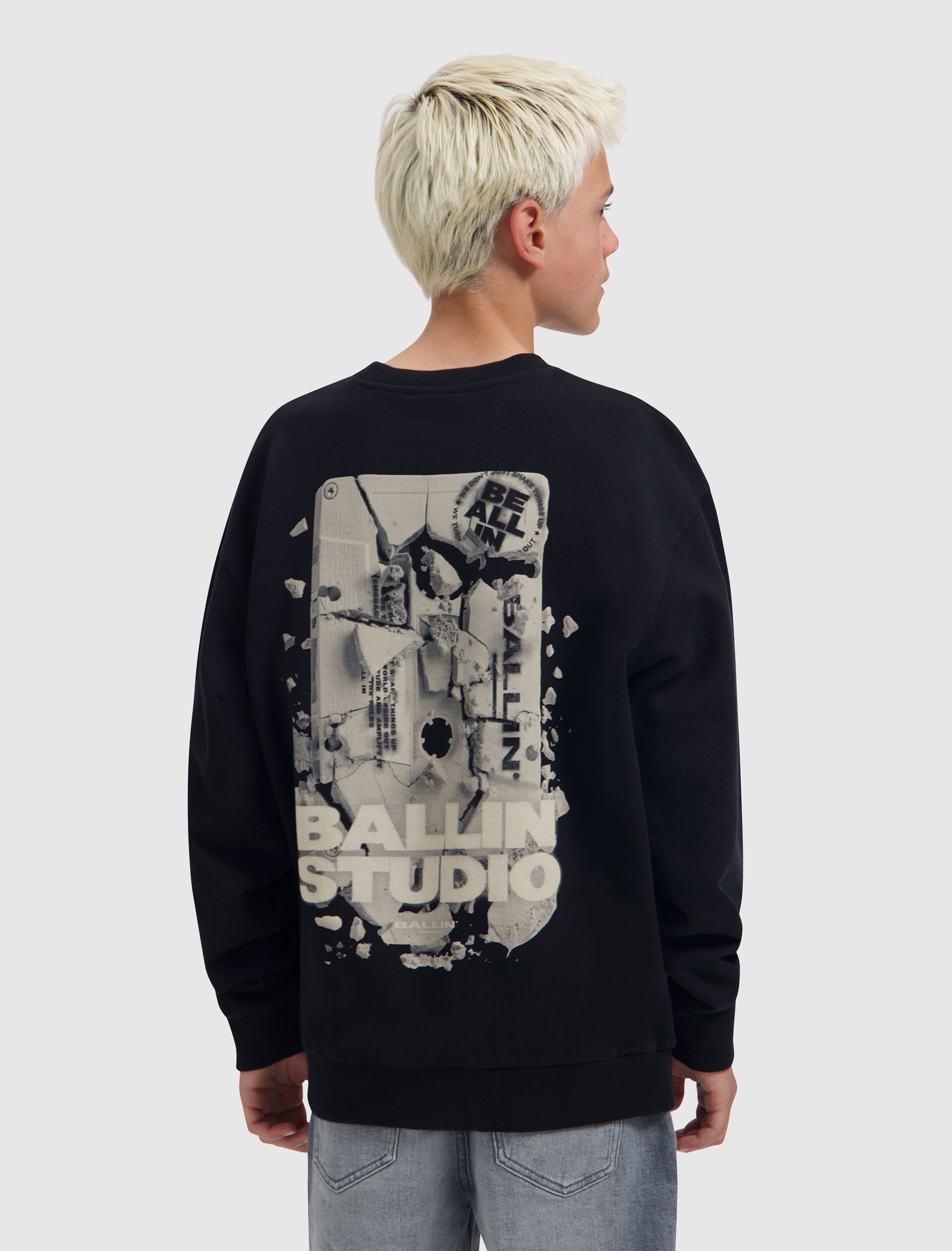 Junior Exploding Cassette Tape Crewneck | Black