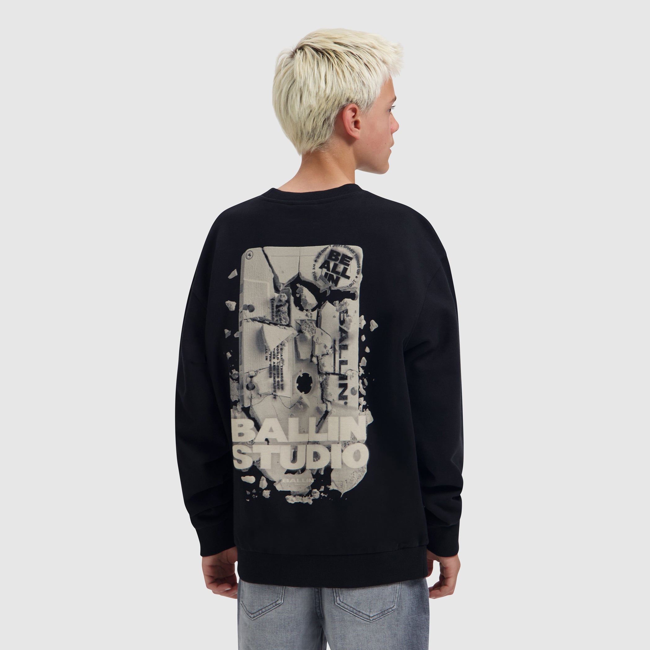 Junior Exploding Cassette Tape Crewneck | Black