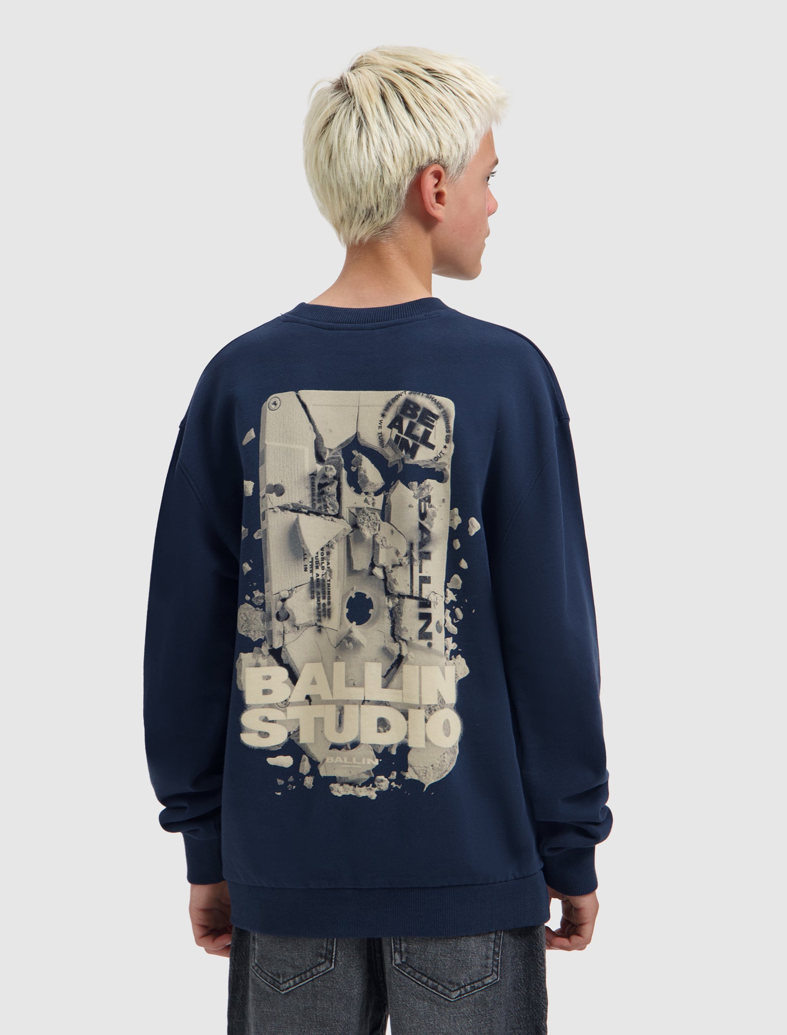 Junior Exploding Cassette Tape Crewneck | Navy