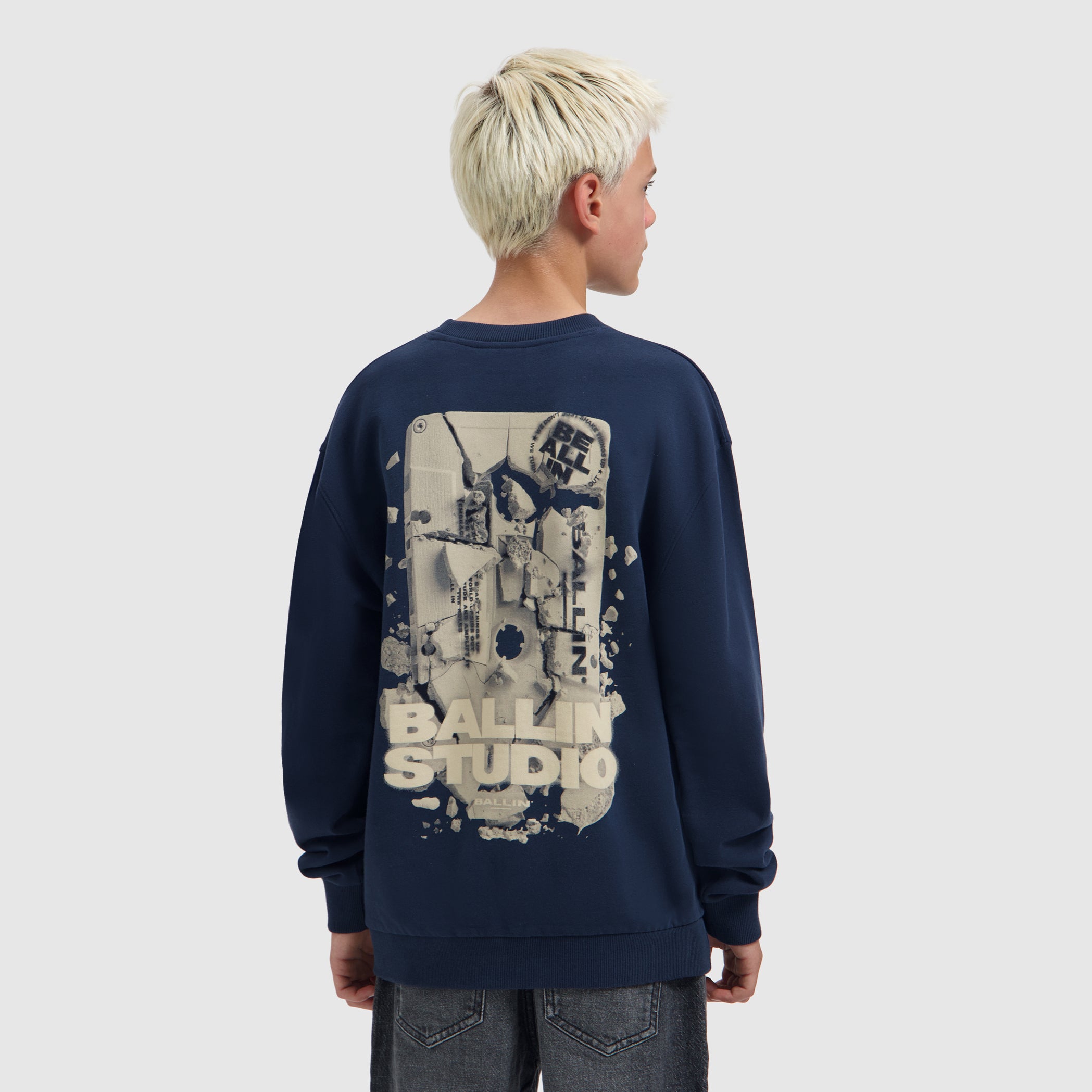 Junior Exploding Cassette Tape Crewneck | Navy