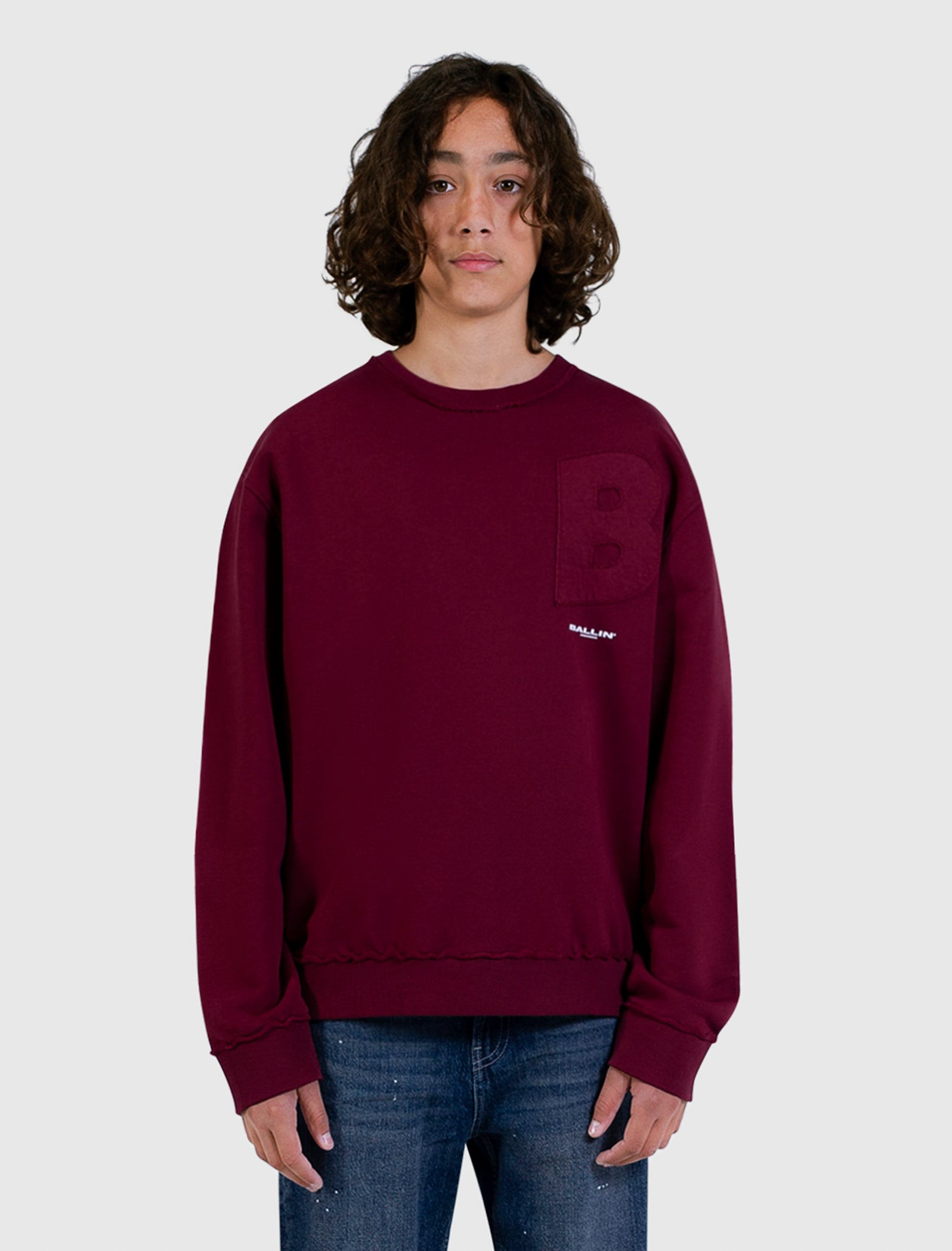 Junior Raw Logo Crewneck | Bordeaux