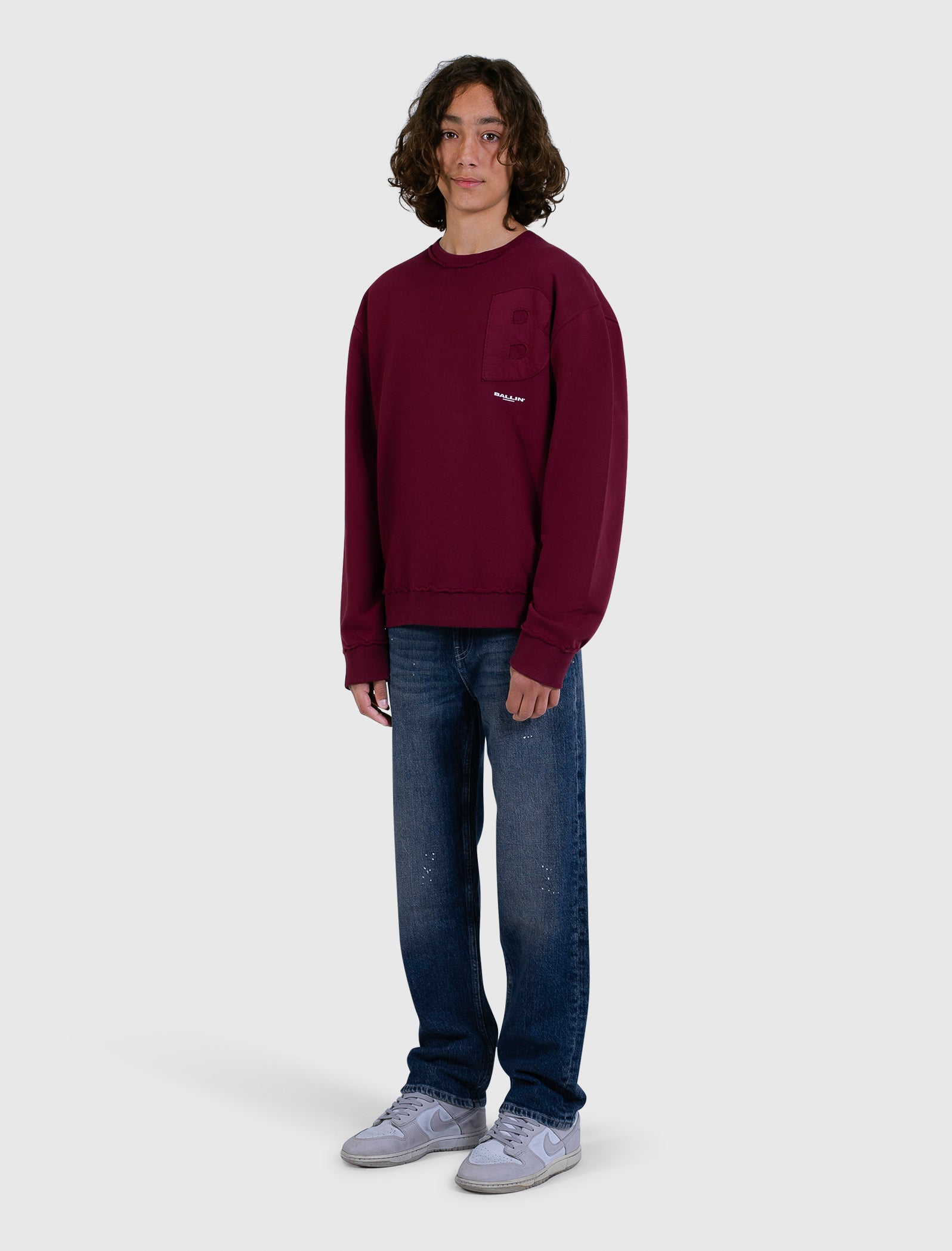 Junior Raw Logo Crewneck | Bordeaux