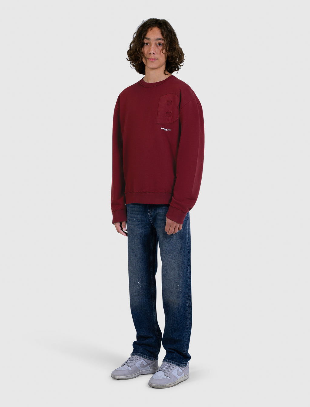 Junior Raw Logo Crewneck | Bordeaux