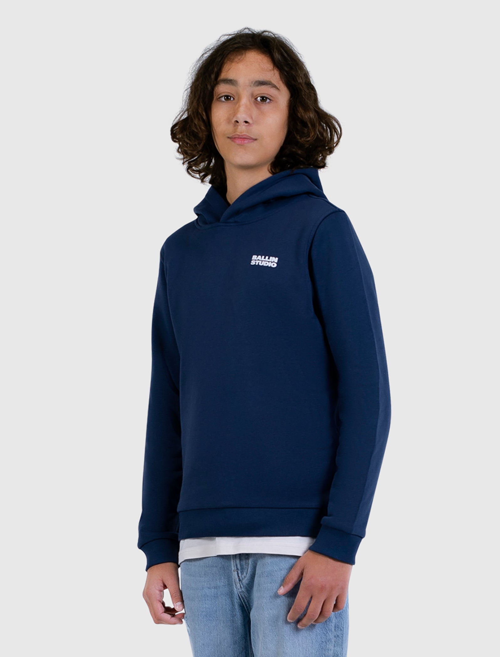 Junior Abstract Letter Hoodie | Navy