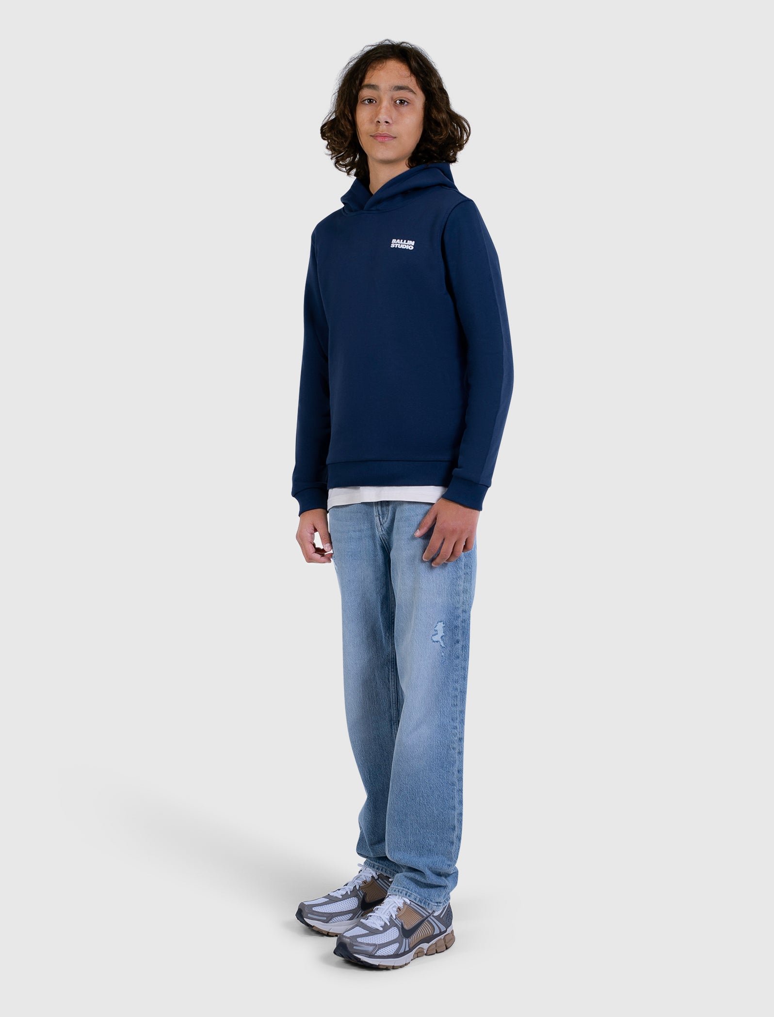 Junior Abstract Letter Hoodie | Navy