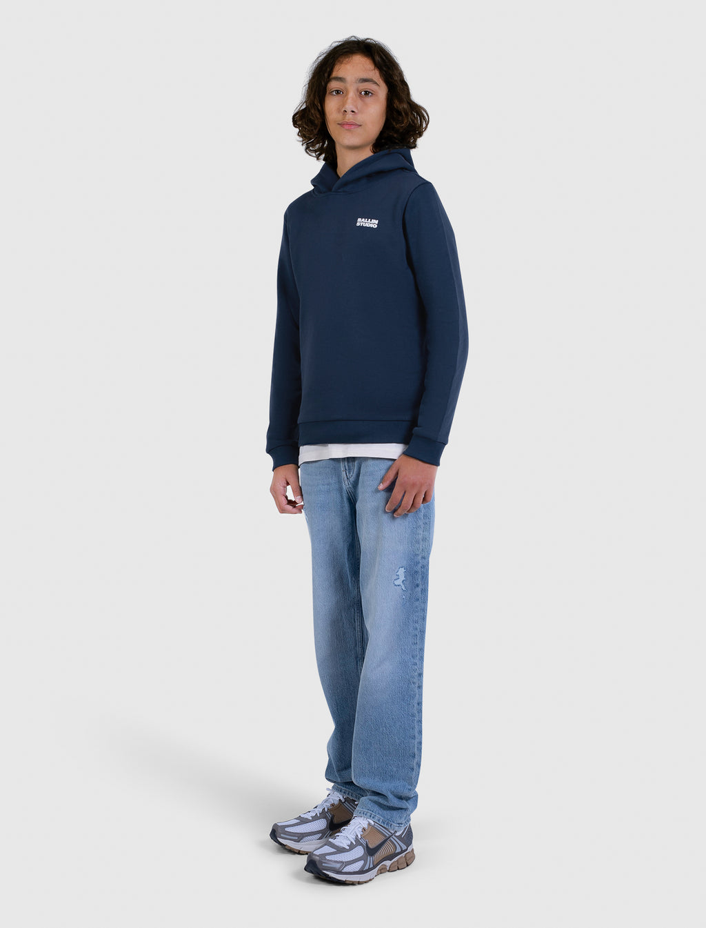 Junior Abstract Letter Hoodie | Navy