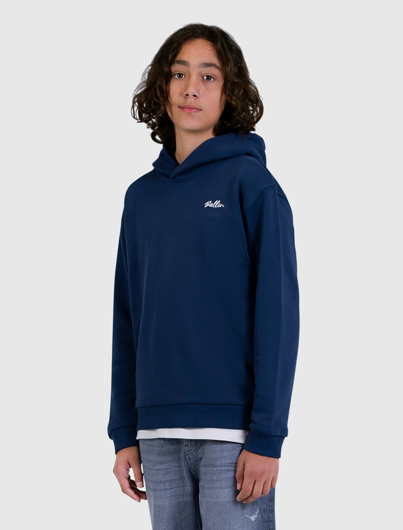 Junior Script Logo Hoodie | Navy